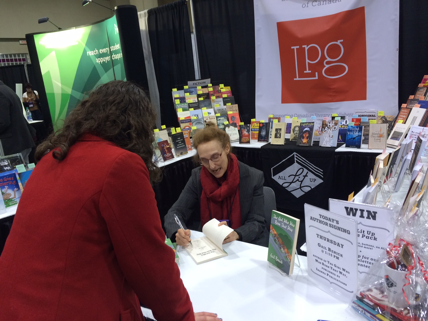 Gail signing books at the Ontario Library Association Conference 2016
